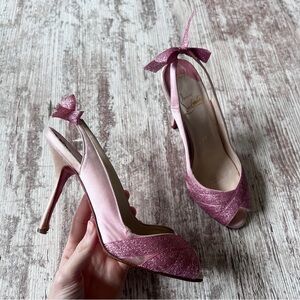 Christian Louboutin Satin Pink Glitter Slingback Heel Size 37
